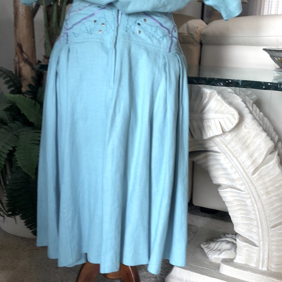 Sz 8 Lillie Rubin Teal Linen/Leather 2 Pc Vintage - Picture 4 of 12